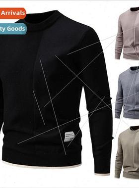 2023 winter new men Slim round neck colorblocking kn sweater