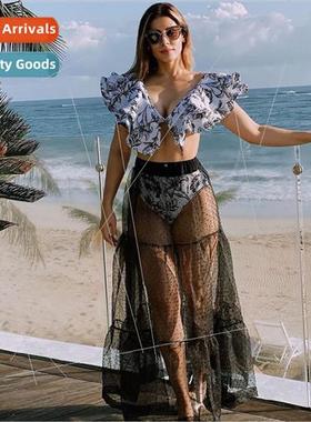 Spl swimsu bikini spun skirt three-piece 2023 new double ruf