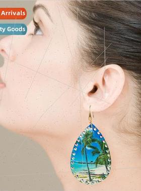 Europe new summer leather coconut e print earrings rainest f