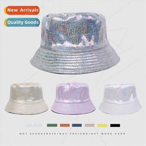Laser light pu leather fisherman hat basin hat men women two