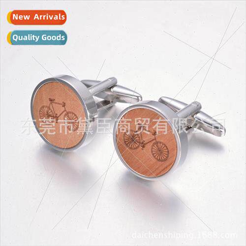 Cufflinks Wooden Round Bicycle Cufflinks Eco-friendly Log Ma