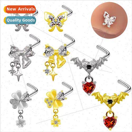 Europe butterfly zirconia nose studs heart zirconia four-lea