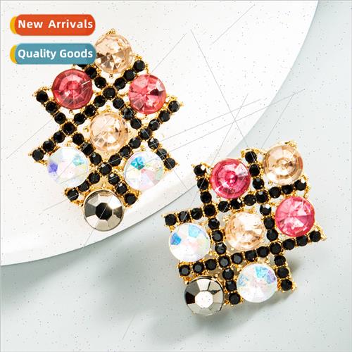 Korea star geometric color rhinestone earrings fashion S925