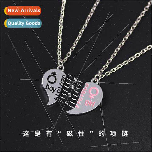 Couple necklaces magnet attract each other heart-shaped allo