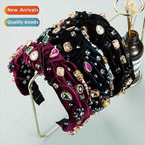 New Ba Retro Gold Velvet Sewing Crystal Hair Bands Europe Ho