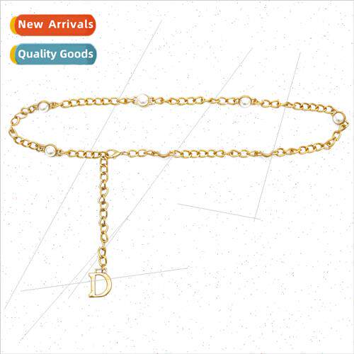 Fashion Waist Chain Ladies Pearl Decoration Belt Letter D Be