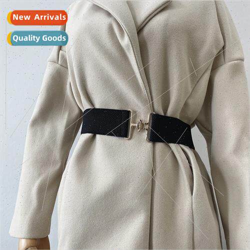 Convenient belt female black buttons elastic elastic wide be