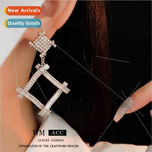 lver needle wh diamond irregular square earrings fashion ear