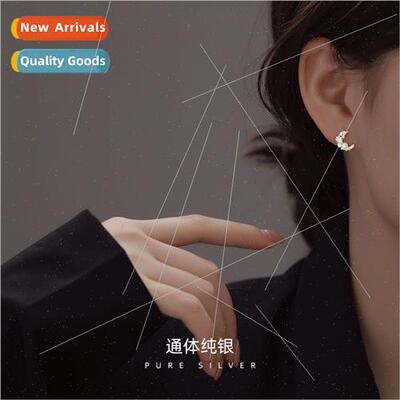 S925 silver Korea geometric zirconia crescent moon earrings