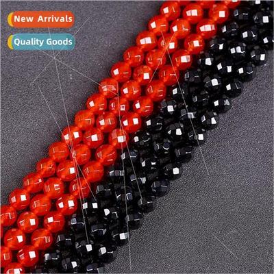 Natural Brazilian Ice Red Black Onyx 64 Faceted Long Chain 4