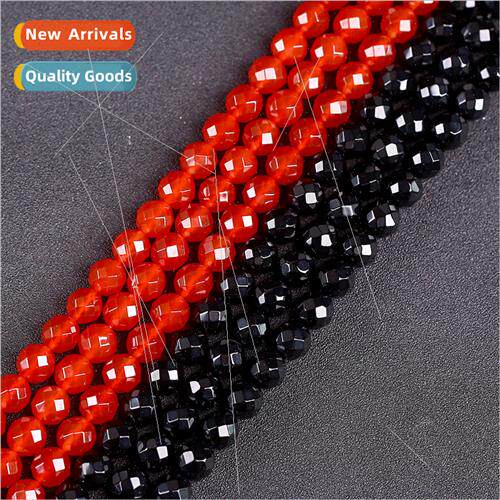 Natural Brazilian Ice Red Black Onyx 64 Faceted Long Chain 4
