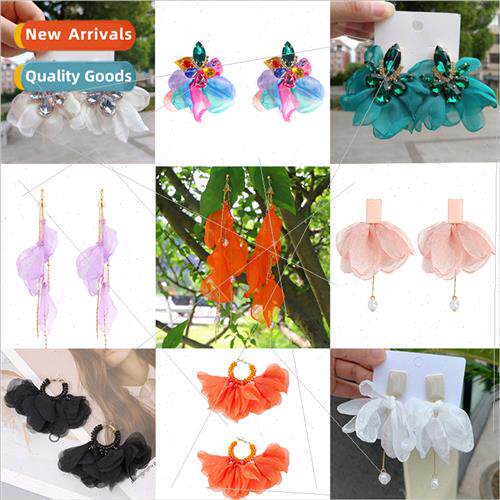 Fashion mesh fabric flowers thin face earrings female bohemi