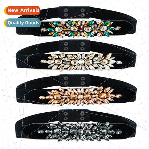 Europe colorful zirconia beaded belt elastic stch woven fabr