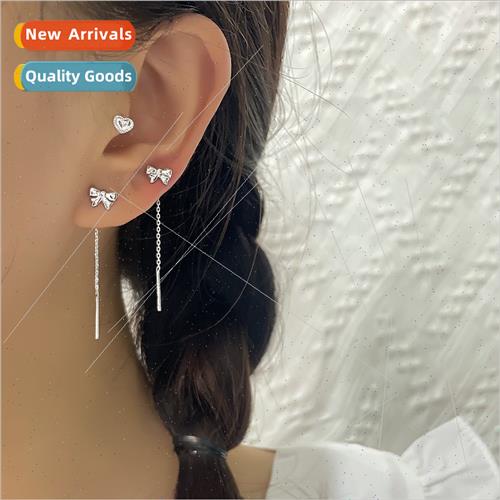 Bow tie ear wires round face thin earrings sweet Korea long