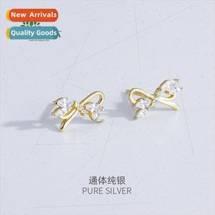 zirconia hollow Mori silver cute exquise earrings S925 bow