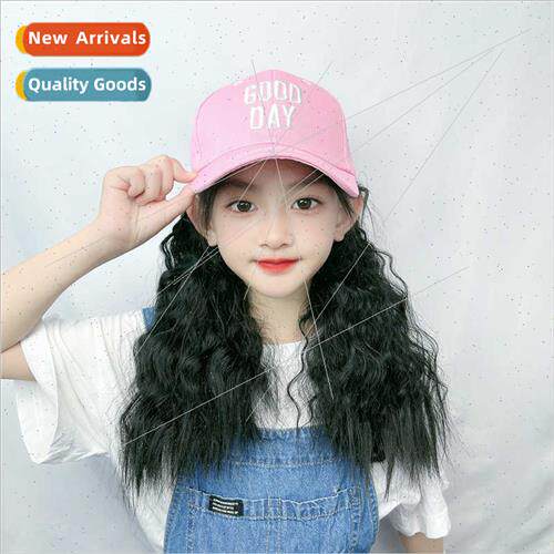 Children wig female duckweed cap sub long hair wool curls on