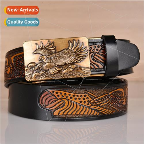 New eagle embossed cowhide men belt compound eagle wings aut