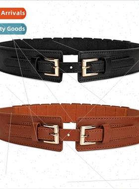 Women PU elastic waistband Bunch waist outside fashion dress