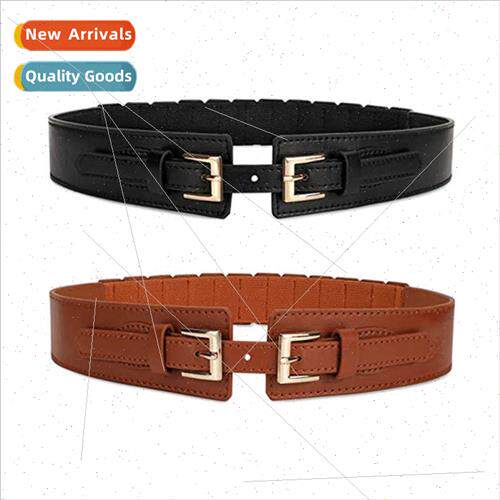 Women PU elastic waistband Bunch waist outside fashion dress