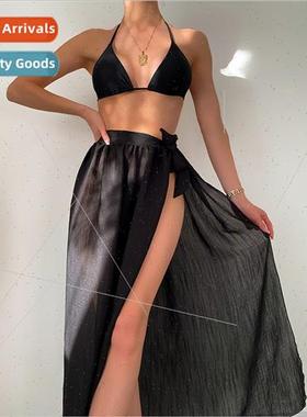 2022Europe new tie high waist long sexy three-piece bikini s