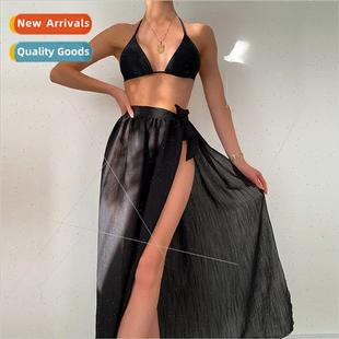 sexy tie bikini piece three long waist high new 2022Europe