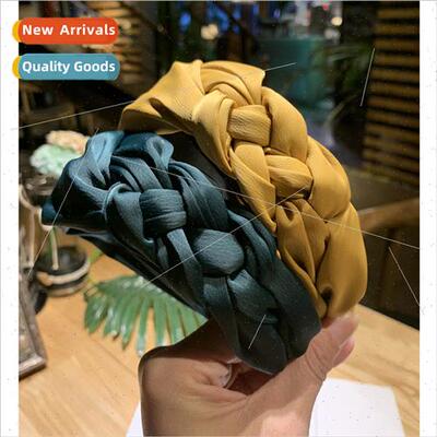 solid color braided hair band wide edge fabric new simple tw