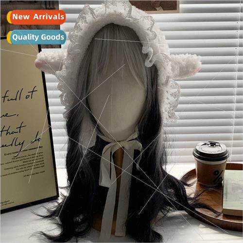 Korean  lovely lace lambswool head cap winter warm lamb ears