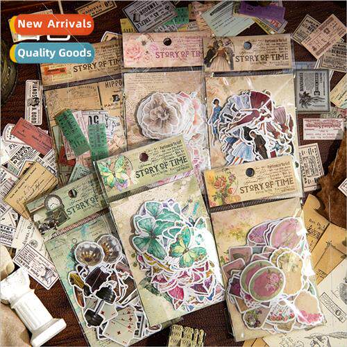 Time story material stickers creative retro characters flowe