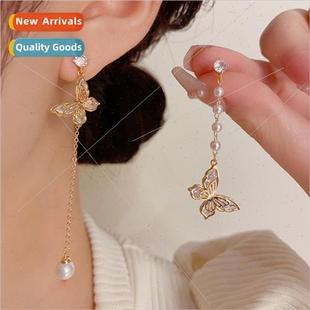 Delicate fashion celebry asymmetric butterfly tassel earring