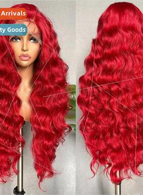 Europe Front Lace Wigs Women Red Long Curly Hair Big Wave Fl