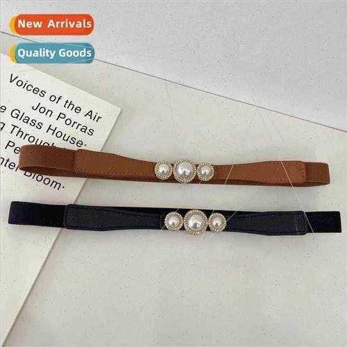 Fashion pearl thin belt female retro elastic narrow belt ver