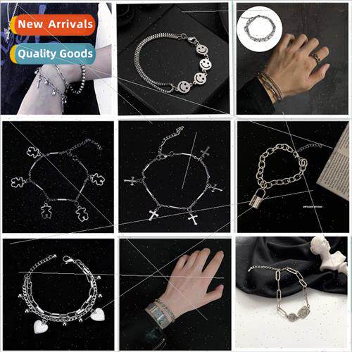 Dark nd double layer mourning old bracelet ins Europe hip-ho