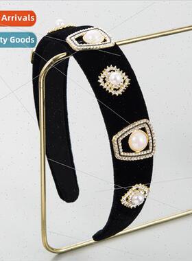 Hair bands Korea new fashion black velvet inlaid pearl hairp