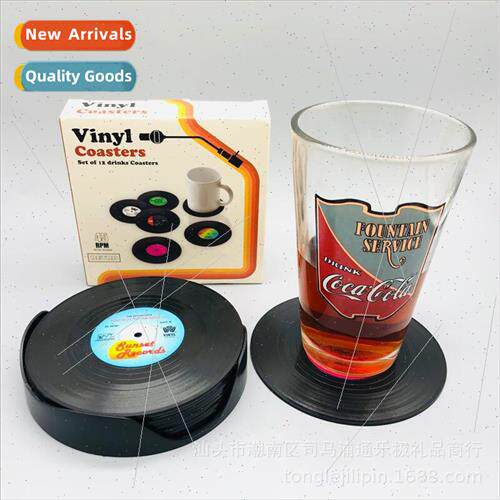 12 pcs wh trayVintage CD vinyl record coastersCoffee -slip c