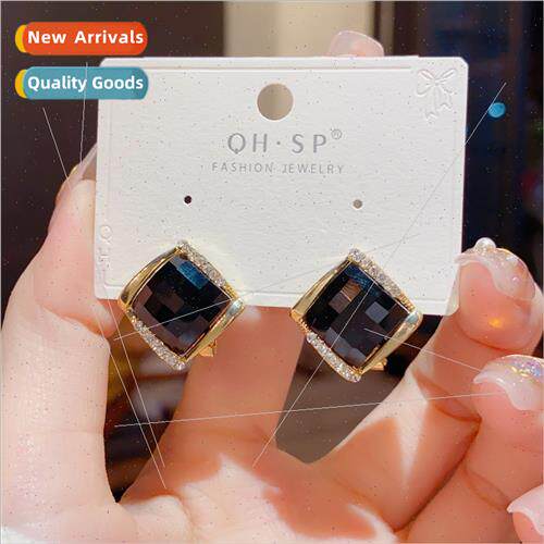 s925 silver pin Korea simple diamond-set black crystal diamo