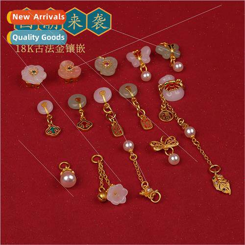 antique gold three-petal flower peace button pendant handmad