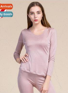 Autumn new silk thermal underwear set female round neck soli
