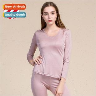 thermal underwear neck new soli round silk female Autumn set
