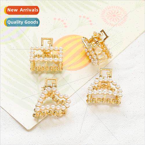 Korea pearl hair clips retro metal grab clip love geometric
