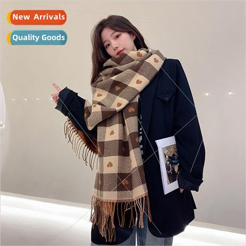 Love plaid long imation cashmere scarf 2021 fall winter Kore
