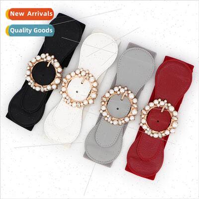Korea belt female pearl elastic elastic waist seal decoratio