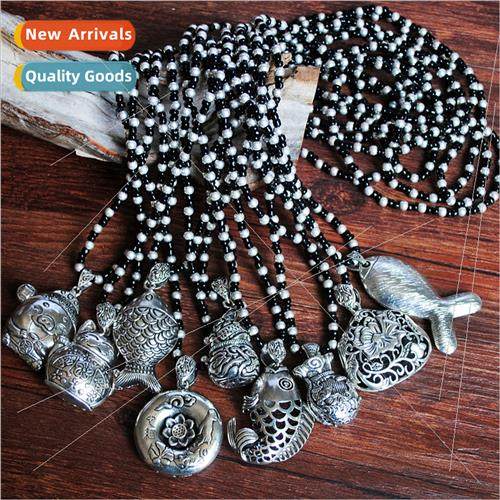Exotic ethnic long necklace women vintage imation Thai silve