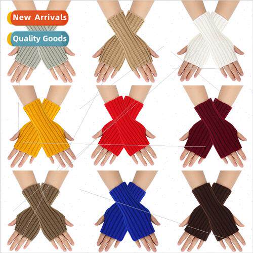 Autumn winter woolen gloves straight stripes arm sleeve slee