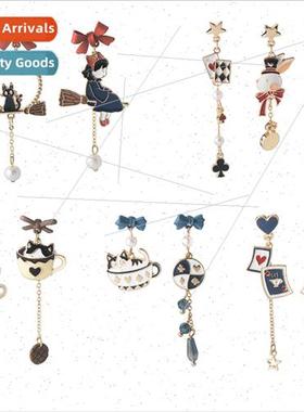 Creative cute cat bunny playing card earrings cartoon charac