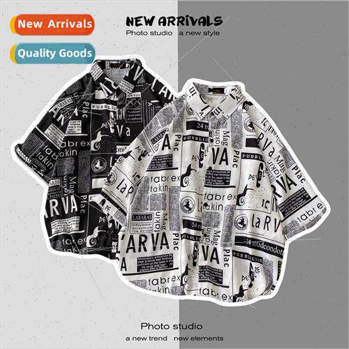 Hong Kong  ins letters male newspaper short-sleeved casual l
