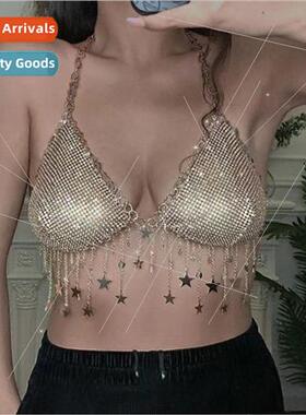 120098 Europe newvest sexy rhinestone inlaid sequins pentagr