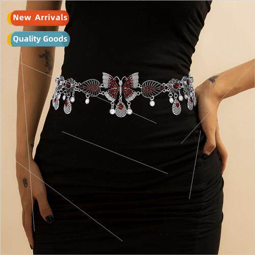 Europe new waist jewelry retro inlaid ruby waist chain fashi