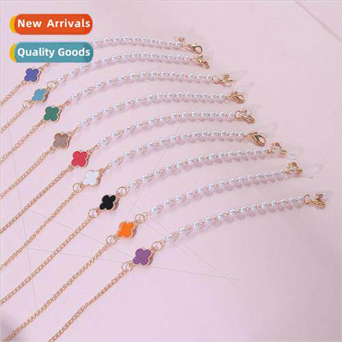 ins eyeglasses chain hanging neck anti-lost rope four-leaf c