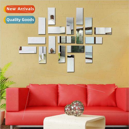 mple Geometric 18pcs Long Strip gsaw Mirror Wall Sticker Bed