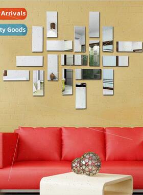 mple Geometric 18pcs Long Strip gsaw Mirror Wall Sticker Bed